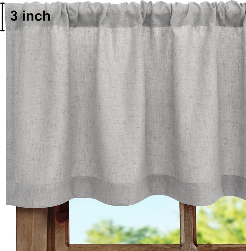 Pitalk Linen Valance for Windows Kitchen Living Room Valance Rod Pocket Modern Farmhouse Country Rustic Bathroom Small Window Treatment Semi Sheer Curtain Valance for Bedroom Office Laundry Light Grey Gray - Image 2